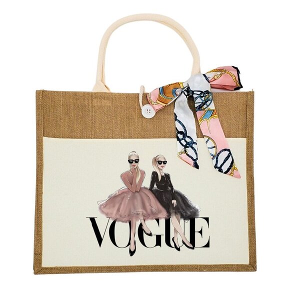 Custom Canvas Tote Bag, Large Size - Vogue Fashion Theme,  Cream Tote - Picture 4 of 16